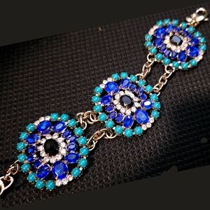JCrew - NWT Colorful Blue, Teal, Black, & Clear Gold-Tone Bracelet